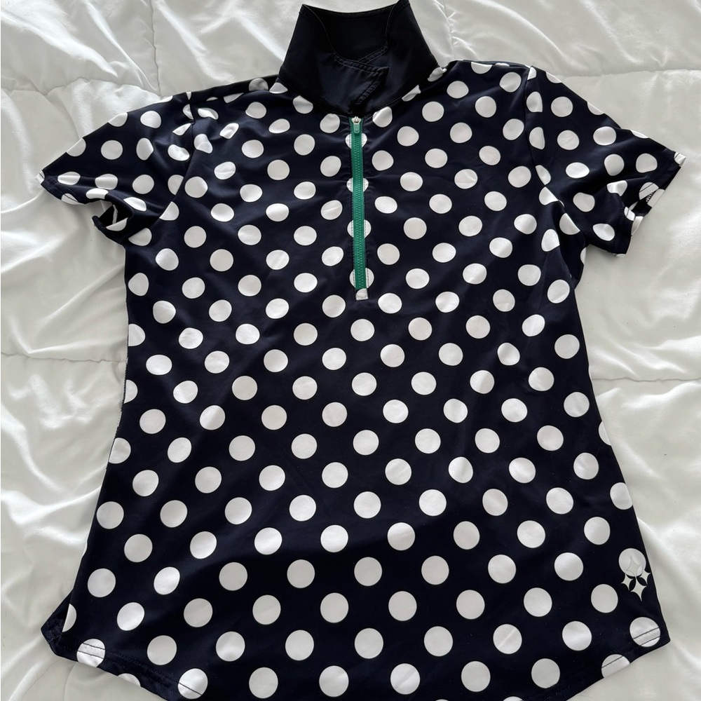 Jofit Navy and White Polka Dot Short Sleeve Top